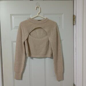 OLIA Crop Sweater Womens Small Cream Chunky Knit Cropped Acrylic Soft